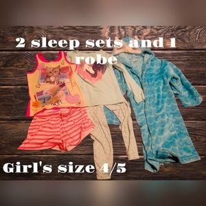 2 girl's sleep sets and 1 owl robe
